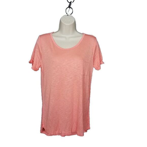 Color Story Large Peach Coral Single Pocket Tee High Low Short Sleeve NWOT - Picture 1 of 8